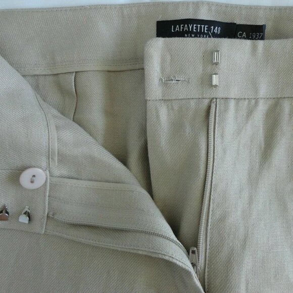 New LAFAYETTE 148 Beige Linen Barrow Pants Trouser 12 - Picture 4 of 5